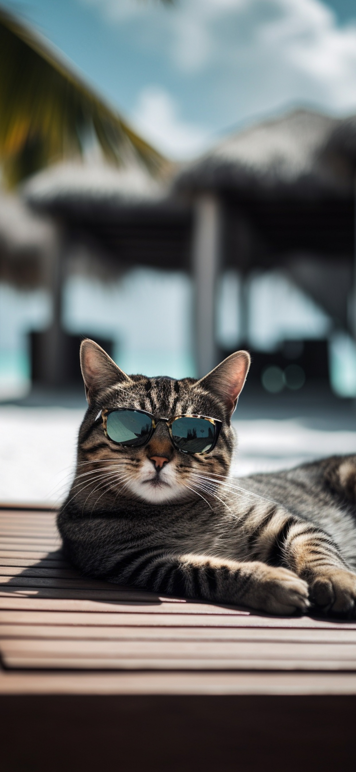 Обои Охос Azules, утро, идея, полосатый кот, добро в разрешении 1242x2688