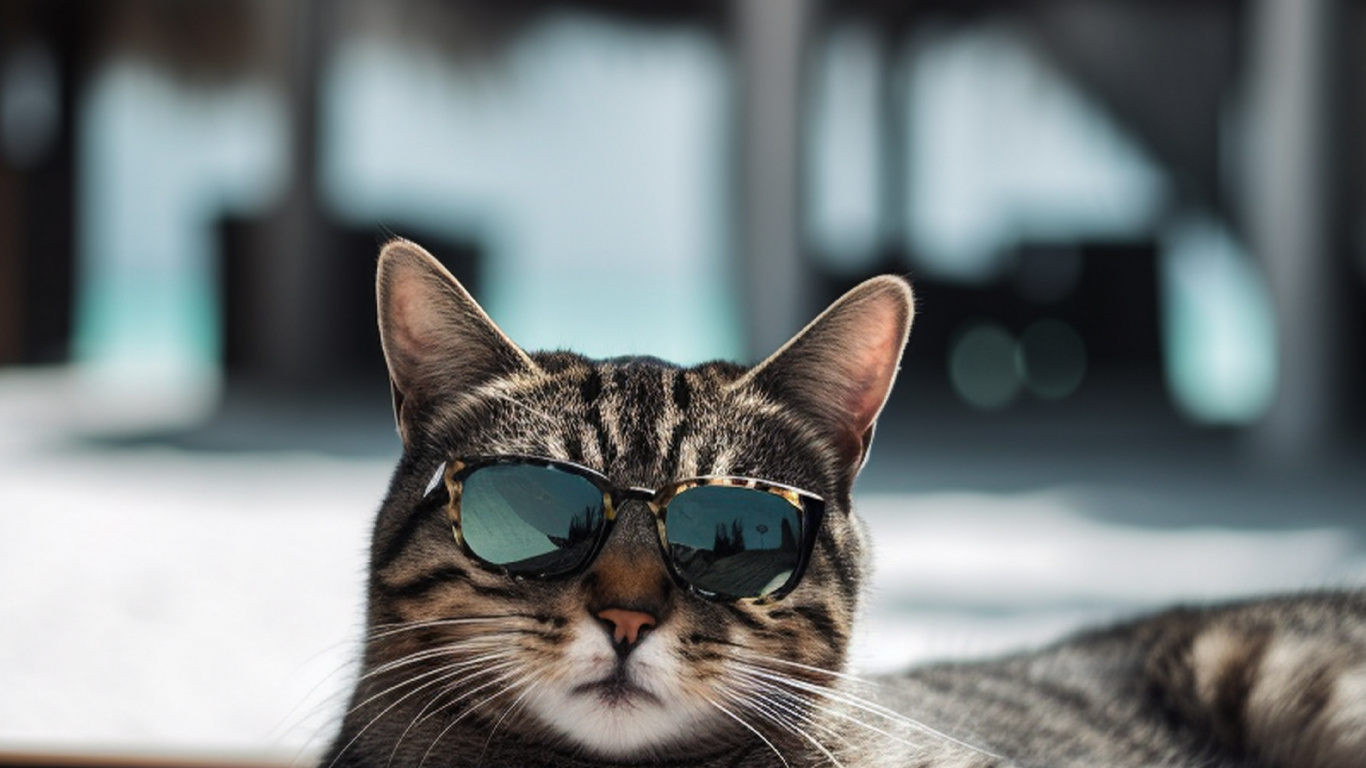 Обои Охос Azules, утро, идея, полосатый кот, добро в разрешении 1366x768