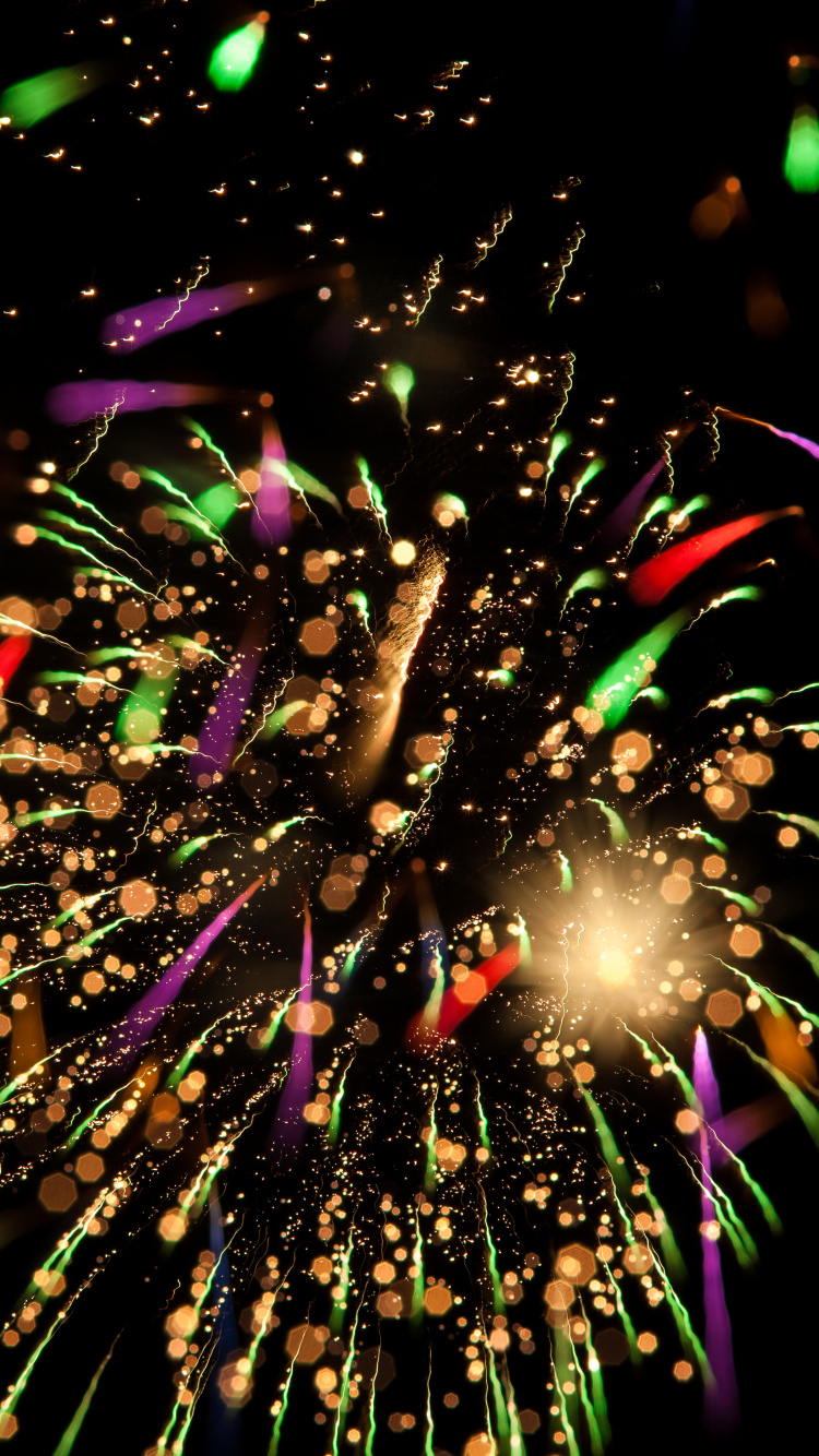 Обои салют, день нового года, событие, дивали, темнота в разрешении 750x1334