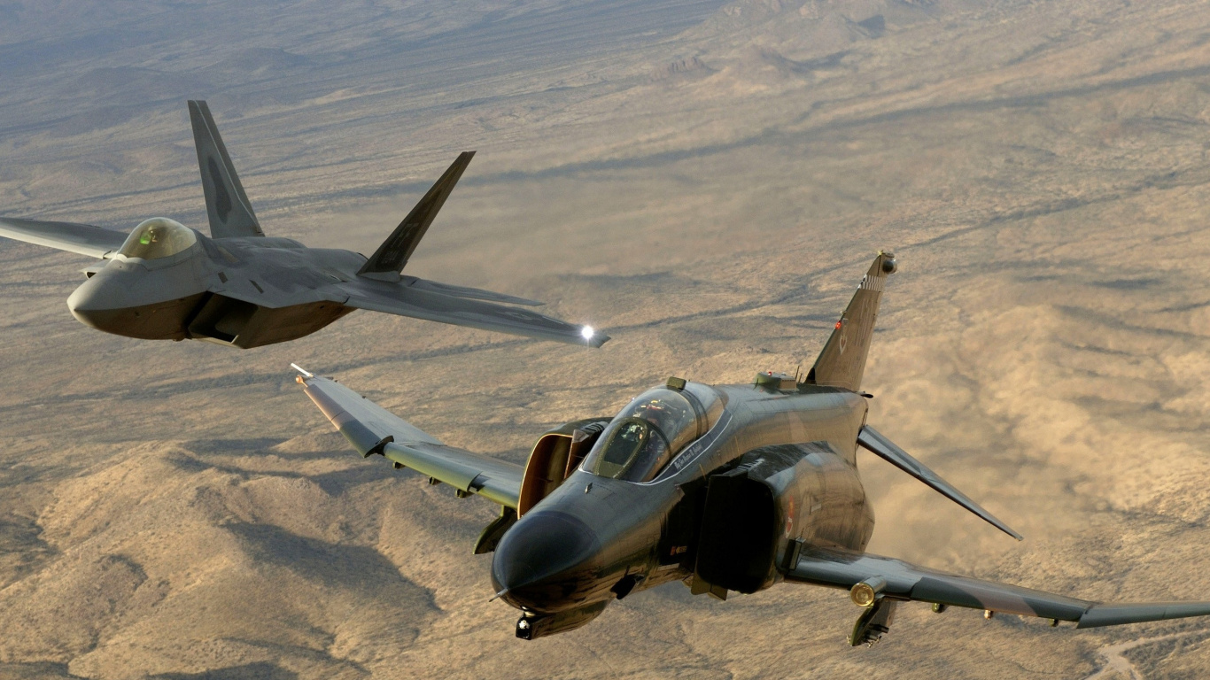 Обои McDonnell Douglas F-4 Phantom II, самолеты, военный самолет, реактивный самолет, ВВС США в разрешении 1366x768