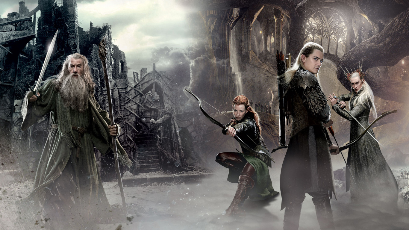 Обои трандуил, гендальф, фильм, эльф, Властелин Колец в разрешении 1366x768