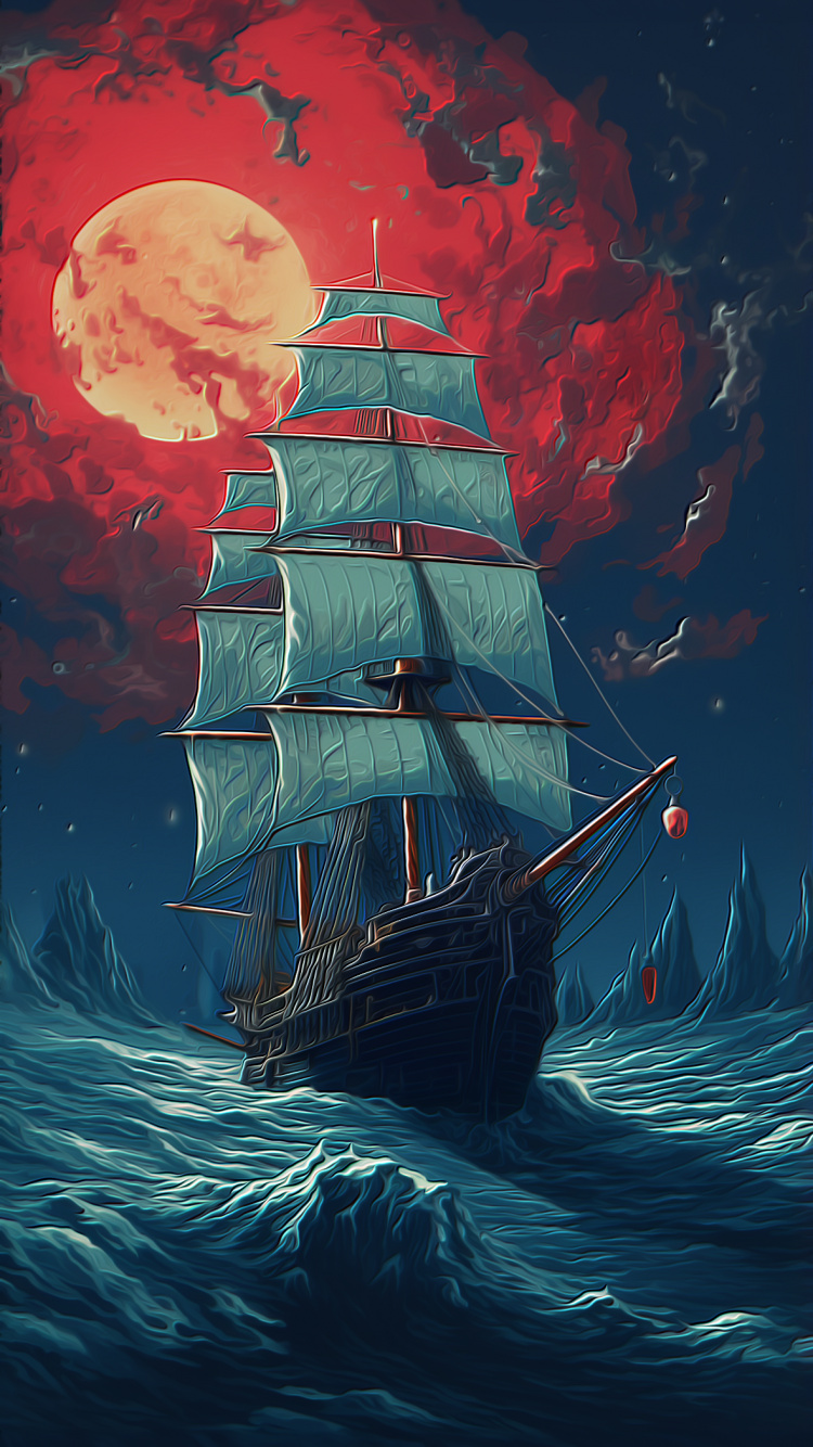 Обои корабль, рисование, визуальное искусство, живопись, лодка в разрешении 750x1334