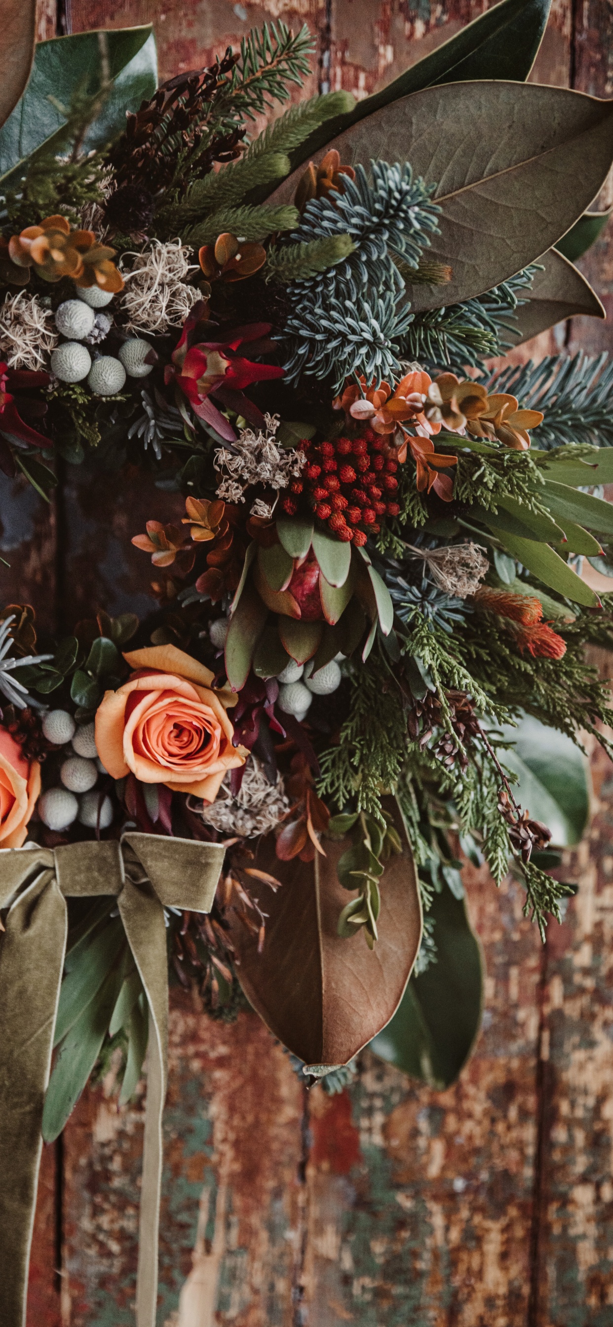 Обои цветочный дизайн, венок, Рождественские украшения, цветок, растение в разрешении 1242x2688