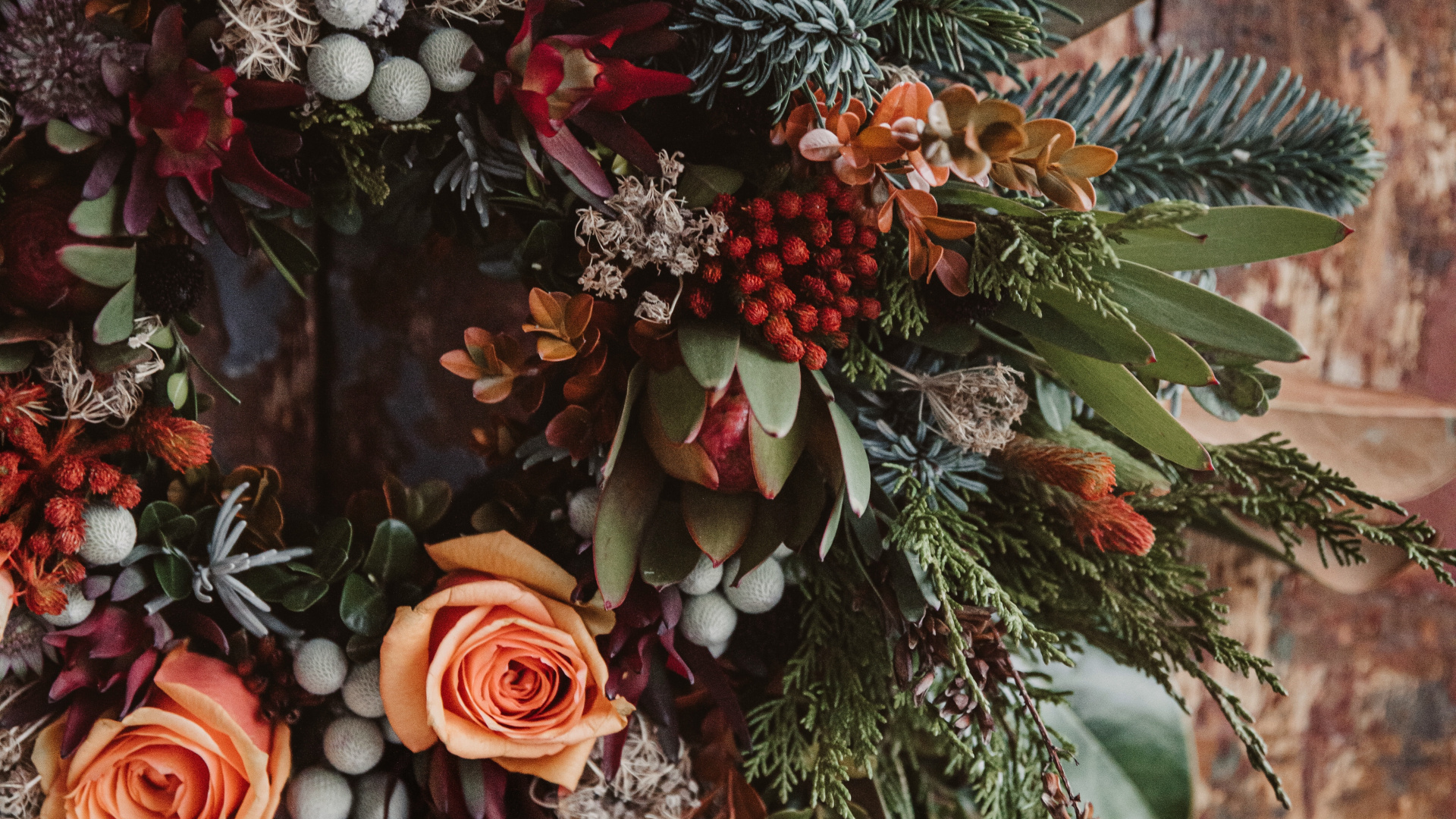 Обои цветочный дизайн, венок, Рождественские украшения, цветок, растение в разрешении 1920x1080