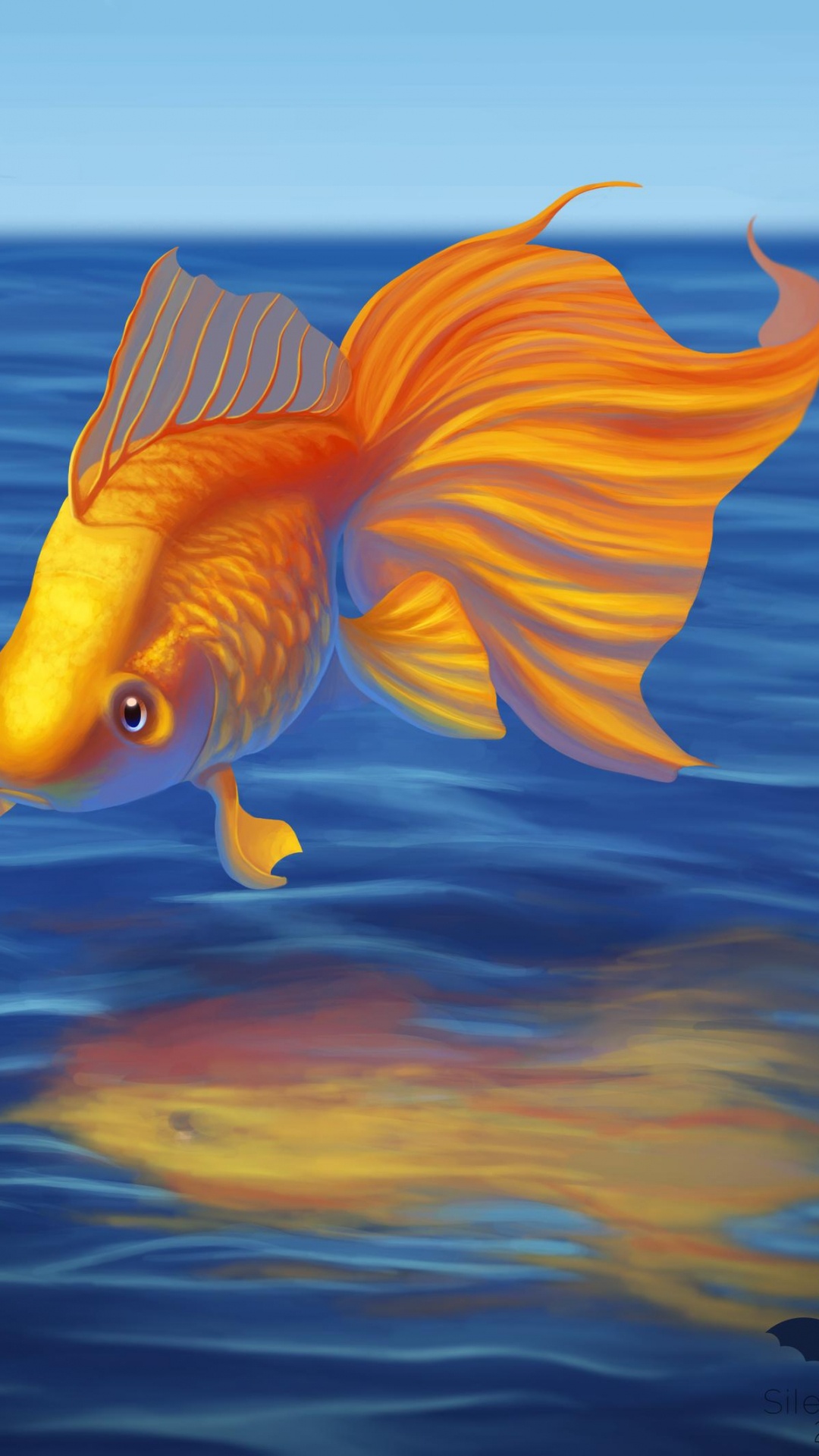 Обои Золотая рыбка, рыба, живопись, иллюстрация, морская биология в разрешении 1080x1920