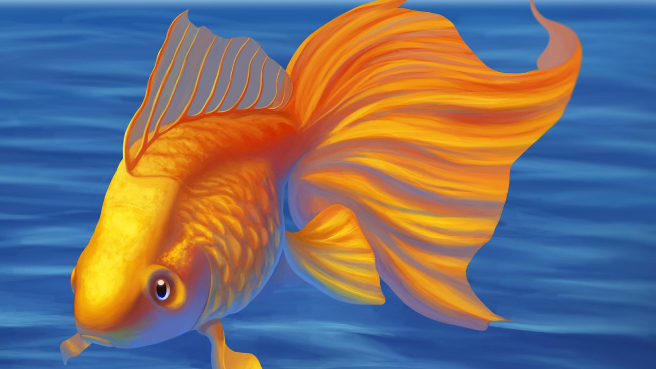 Обои Золотая рыбка, рыба, живопись, иллюстрация, морская биология в разрешении 1280x720