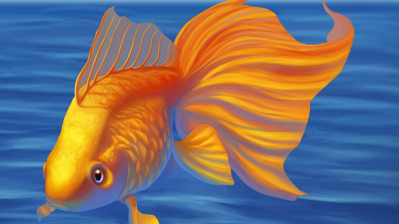 Обои Золотая рыбка, рыба, живопись, иллюстрация, морская биология в разрешении 1366x768