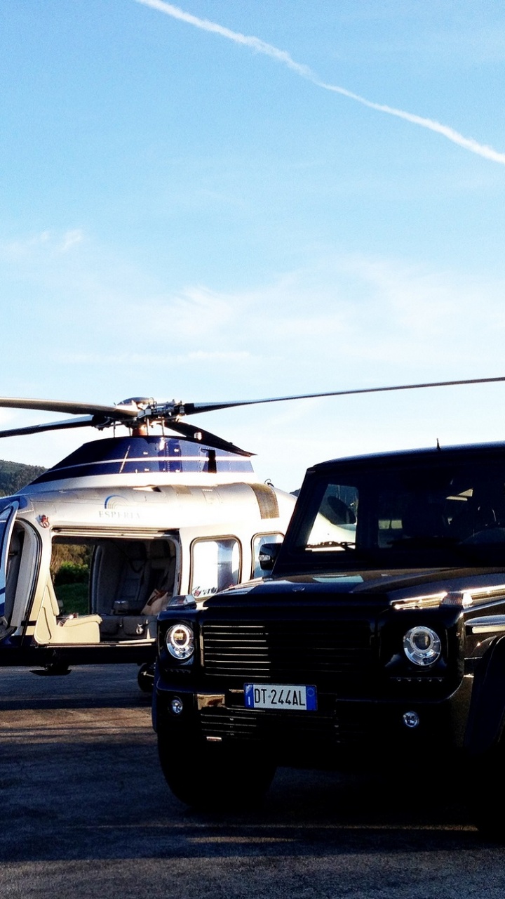 Обои авто, Брабус, Mercedes-Benz SLR McLaren, вертолет, винтокрылая машина в разрешении 720x1280