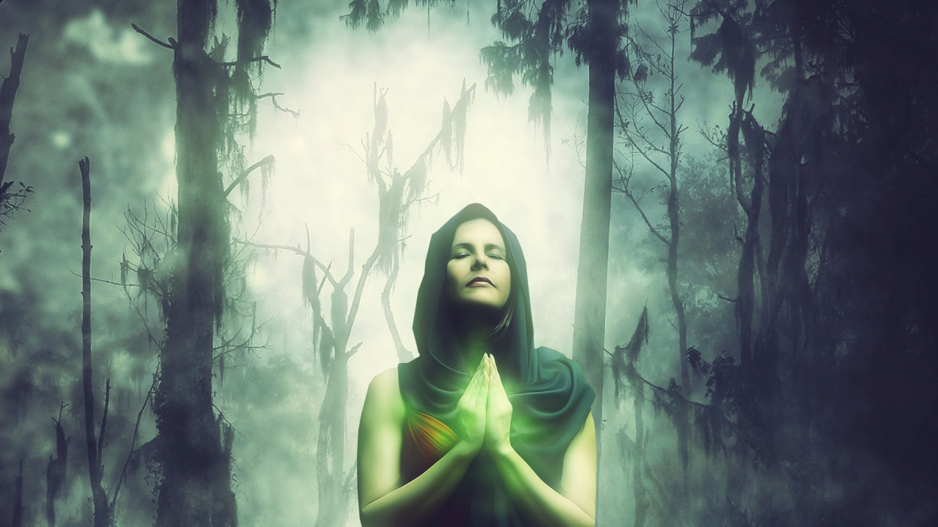 Обои фэнтези, магия, девушка, пиксель в разрешении 1366x768