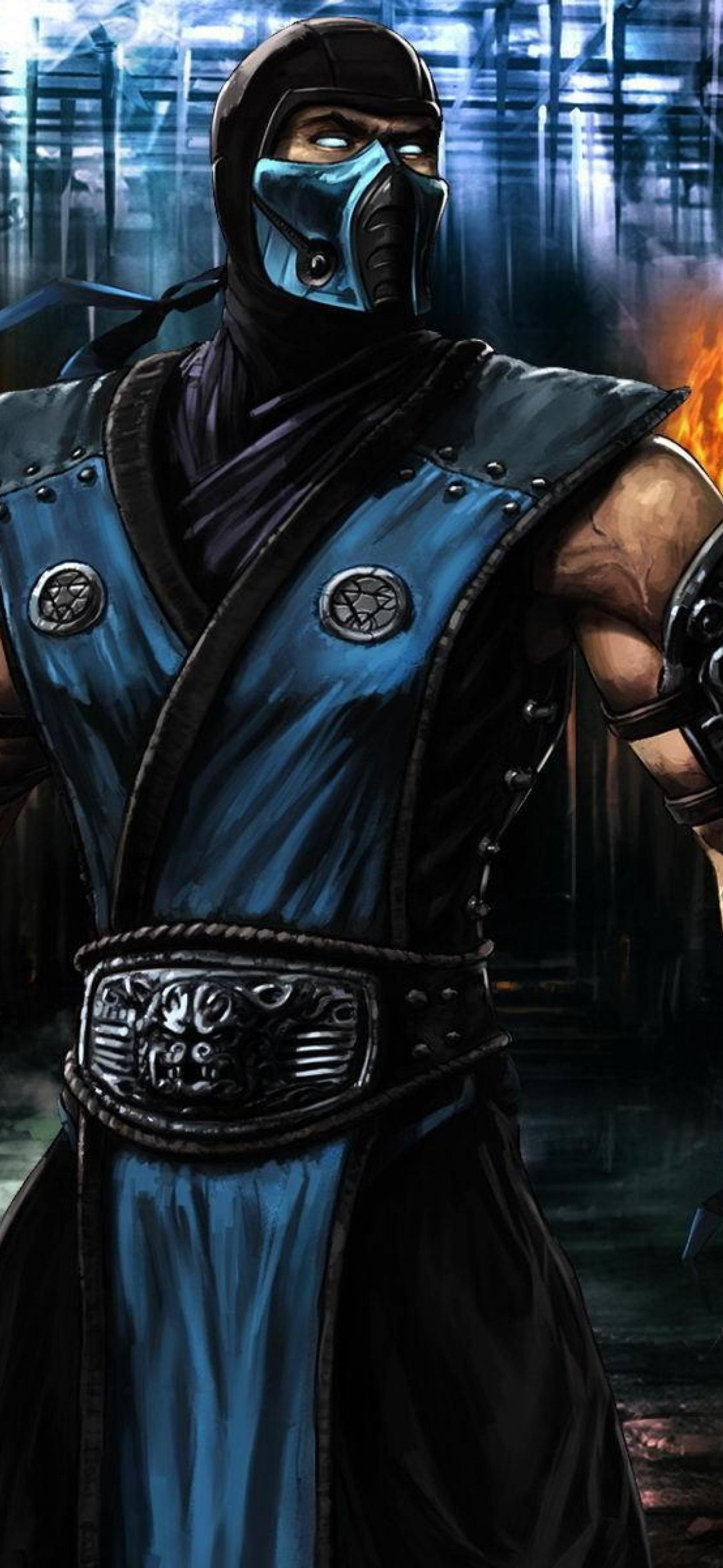 Обои mortal kombat x, Скорпион, приключенческая игра, компьютерная игра, темнота в разрешении 1125x2436