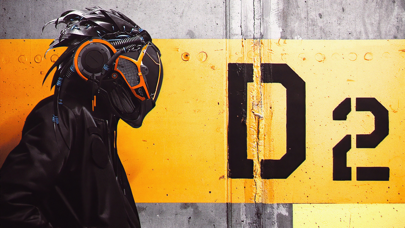 Обои киберпанк футуристический робот шлем, Киберпанк, концепт арт, Научная фантастика, арт в разрешении 1366x768