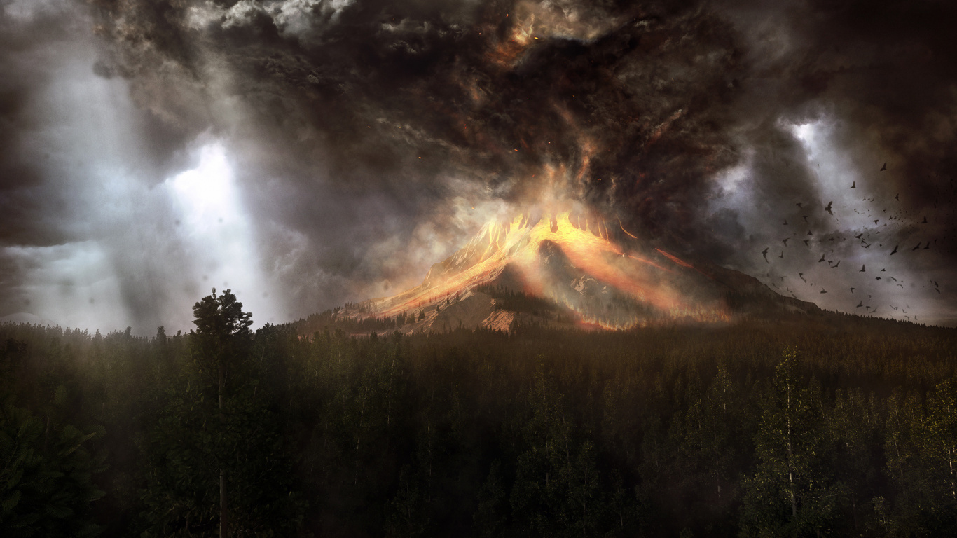 Обои атмосфера, солнечный свет, дерево, облако, лес в разрешении 1366x768