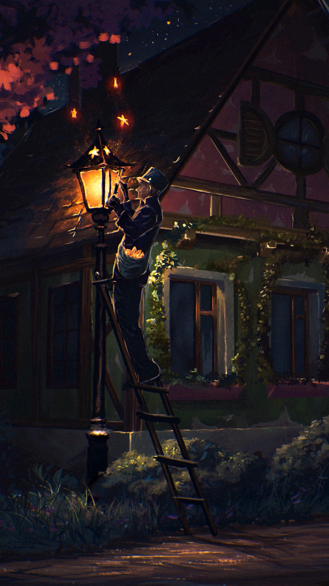 Обои освещение, ночь, родина, ландшафтное освещение, фэнтези в разрешении 1080x1920