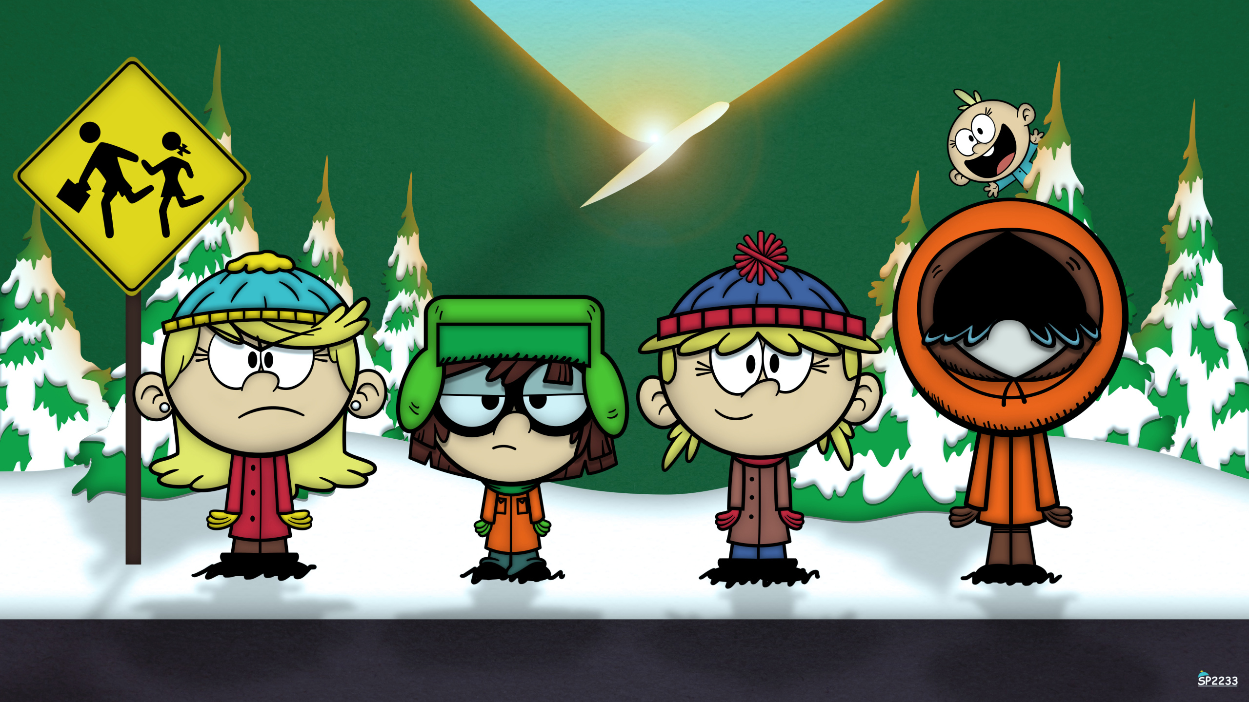 Обои громкий Хаус Южный парк, Люси Громко, Луна Громко, фан арт, мультфильм в разрешении 2560x1440