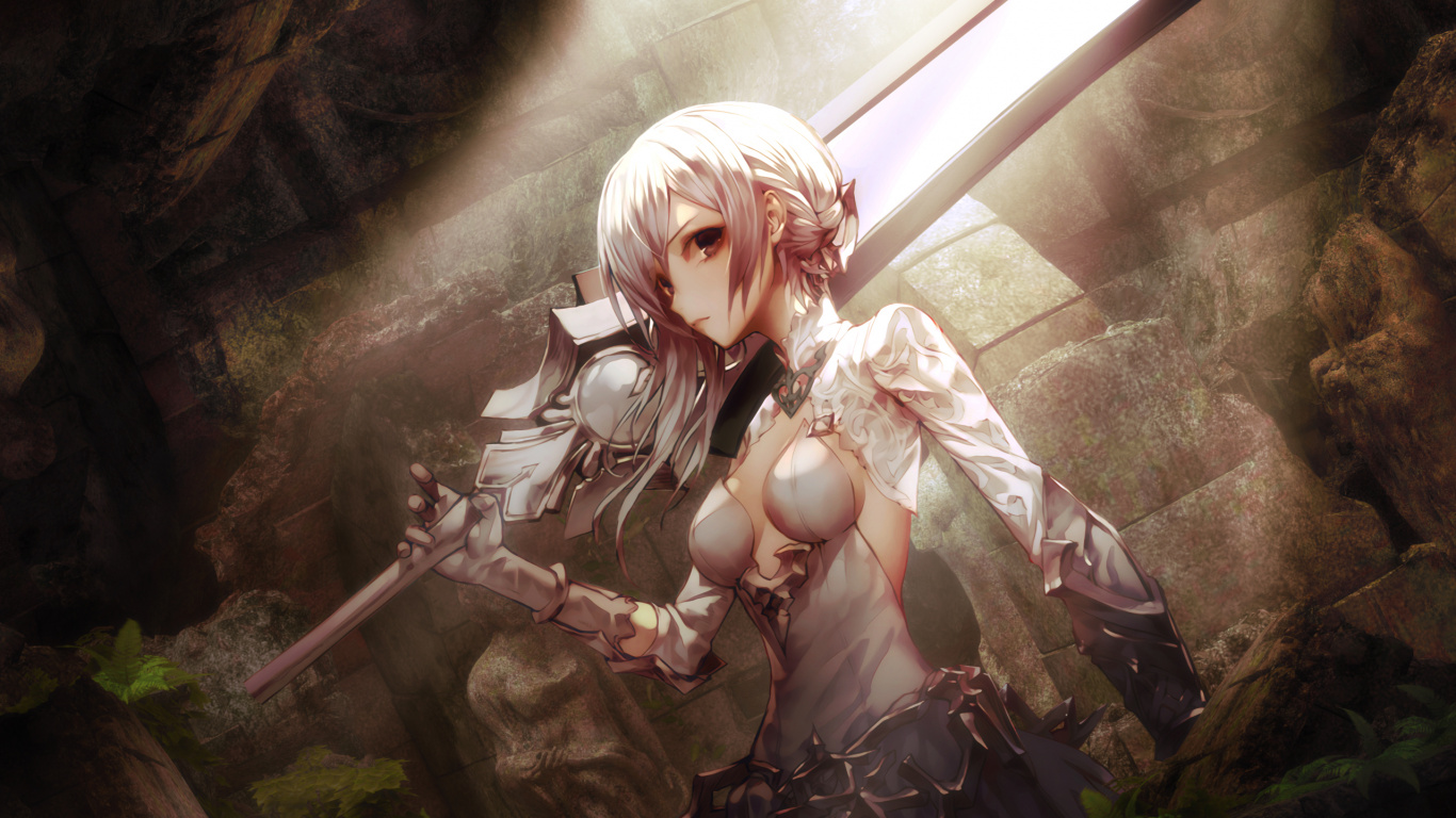 Обои аниме, приключенческая игра, иллюстрация, длинные волосы, игры в разрешении 1366x768