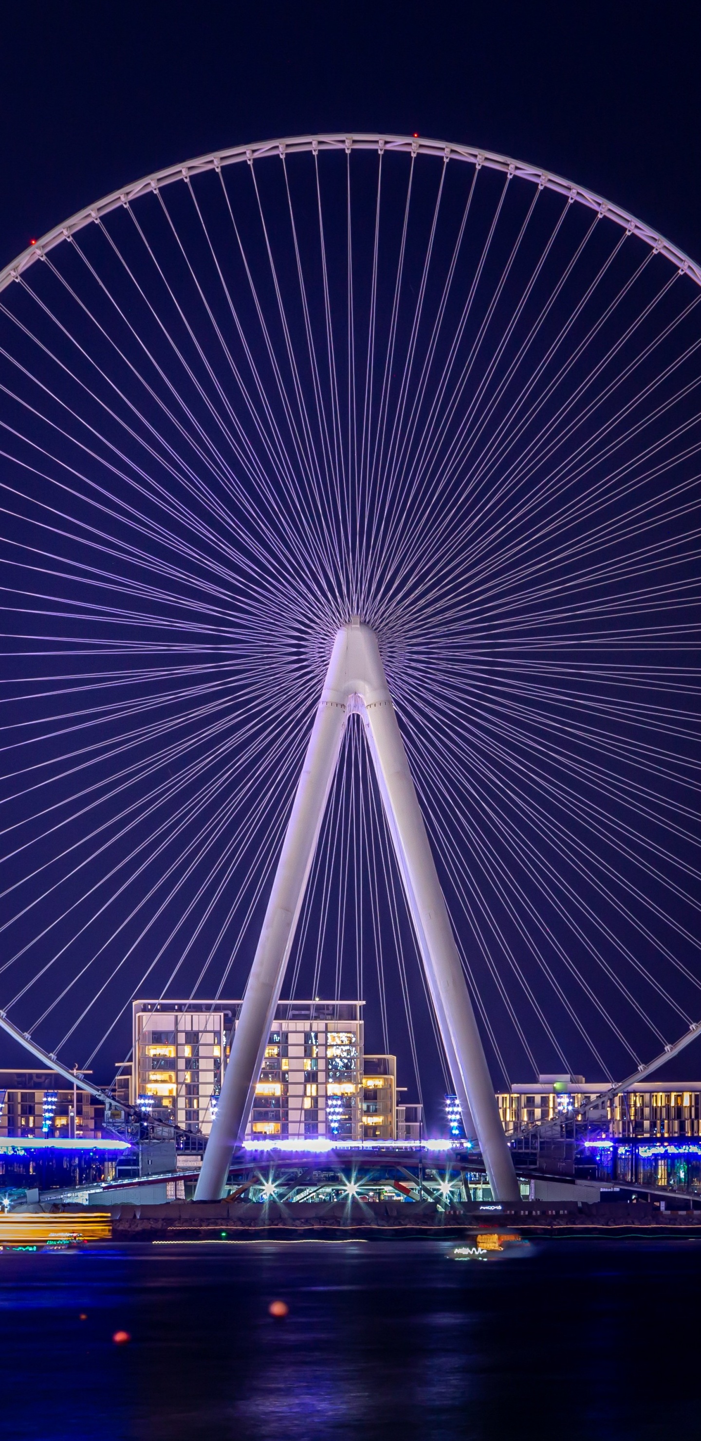 Обои Ferris Wheel Landscape Dubai Uae Night Lights в разрешении 1440x2960