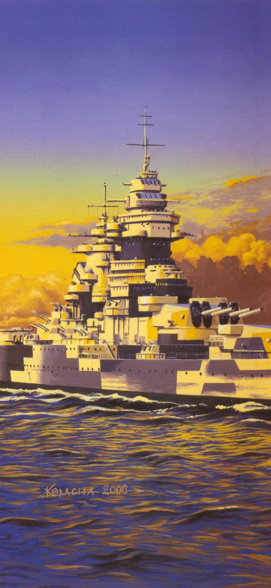 Обои японский Линкор Ямато, Линкор, военный корабль, живопись, арт в разрешении 1125x2436