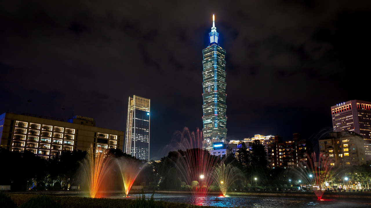 Обои Тайбэй, Тайбэй 101, ориентир, город, ночь в разрешении 1280x720