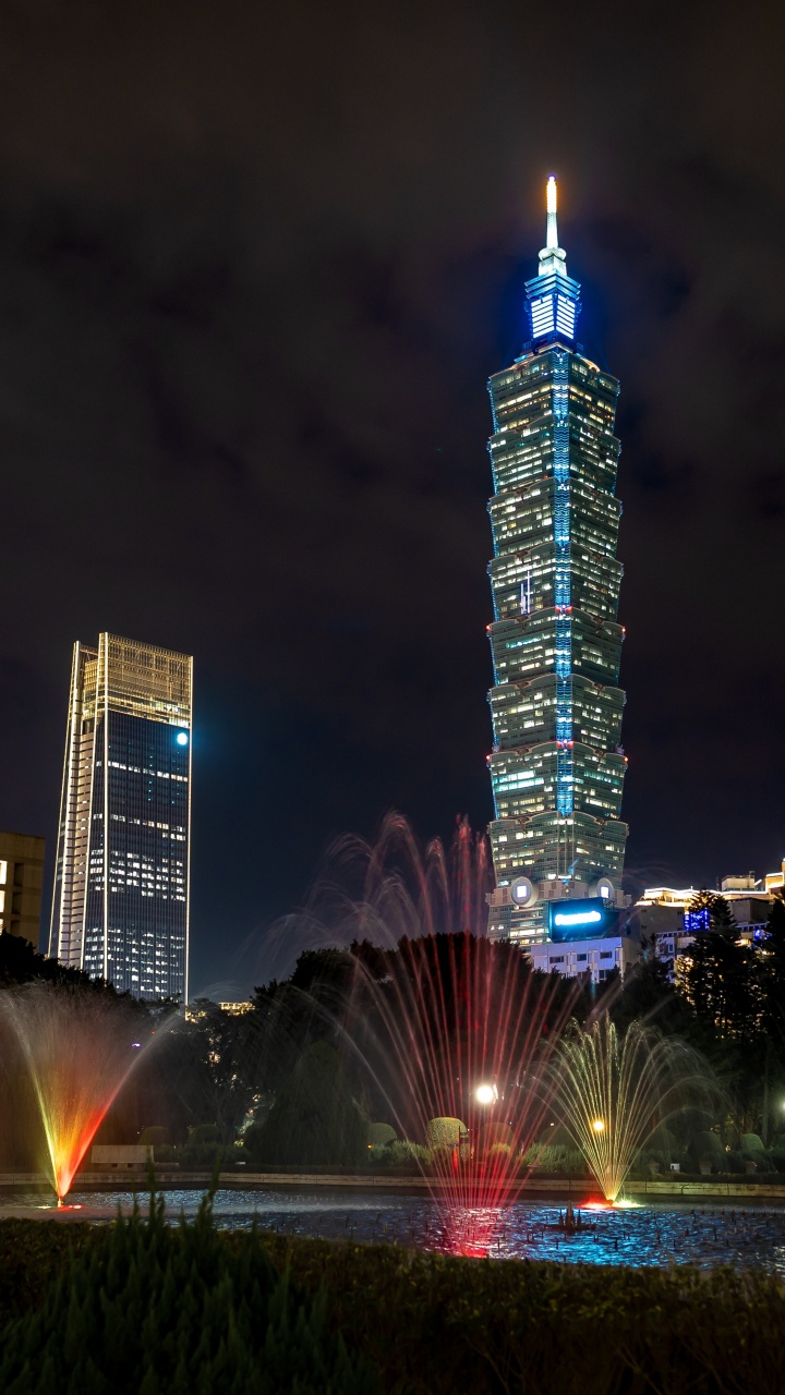 Обои Тайбэй, Тайбэй 101, ориентир, город, ночь в разрешении 720x1280