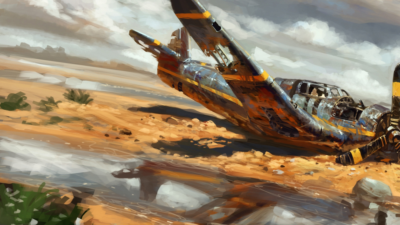 Обои самолет, живопись, рисование, истребитель в разрешении 1280x720