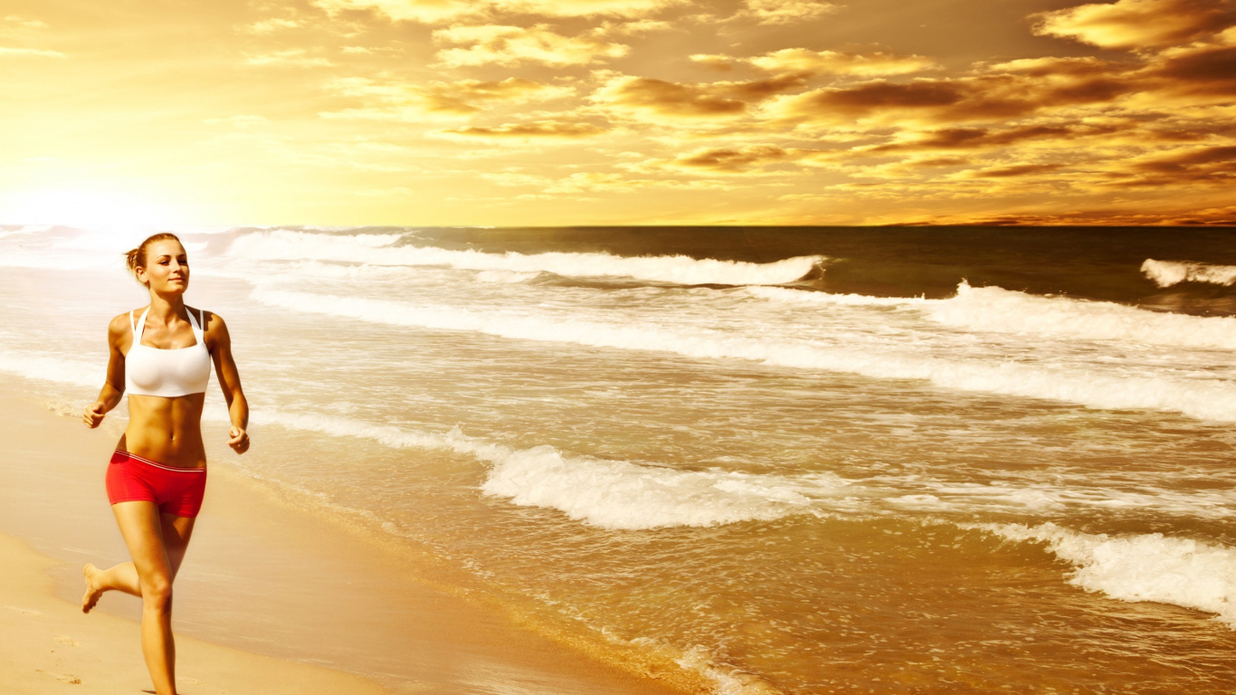 Обои море, лето, океан, пляж, утро в разрешении 1366x768