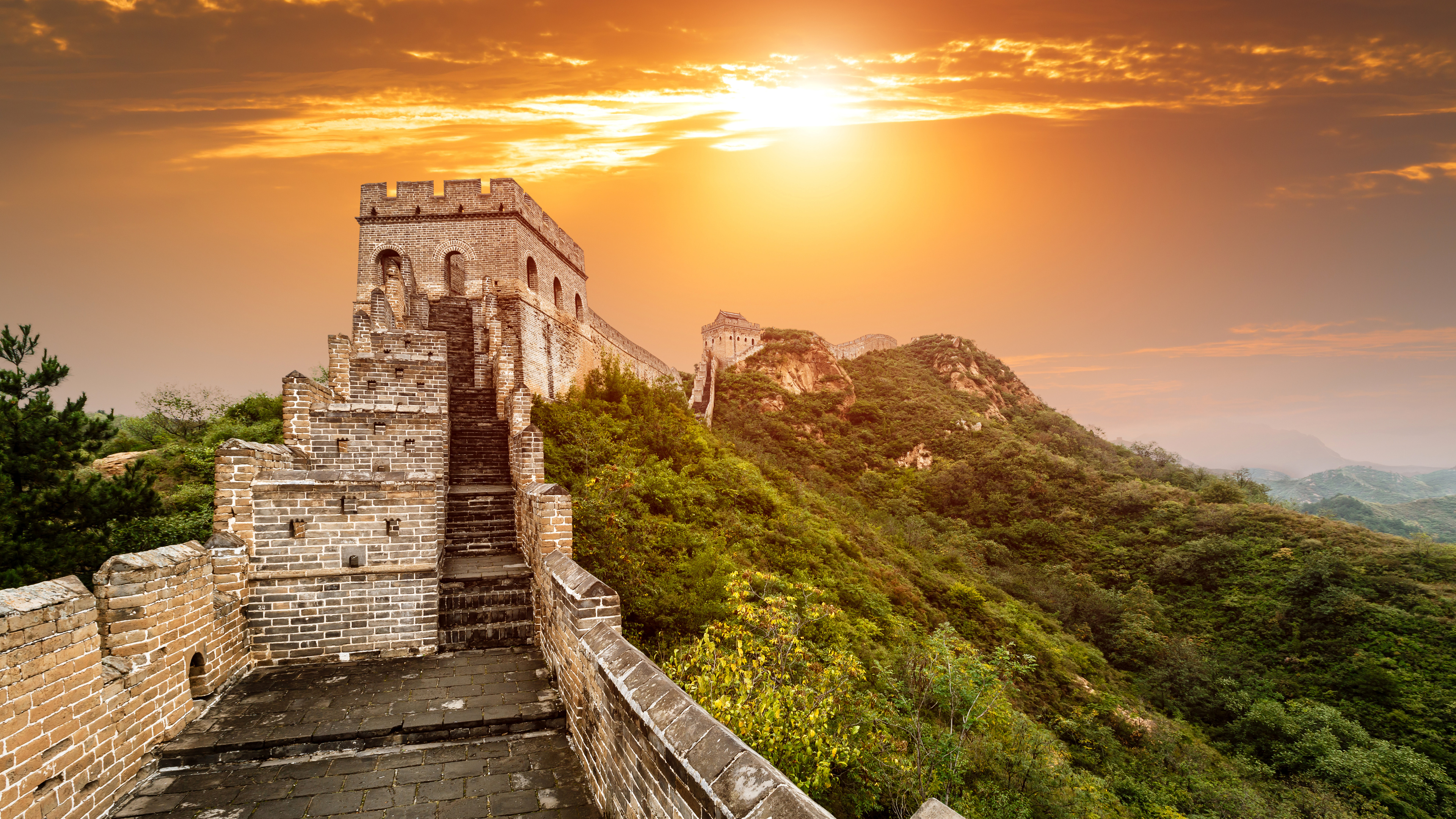 Обои великая Китайская стена, ориентир, фортификация, археологический памятник, историческое место в разрешении 3840x2160