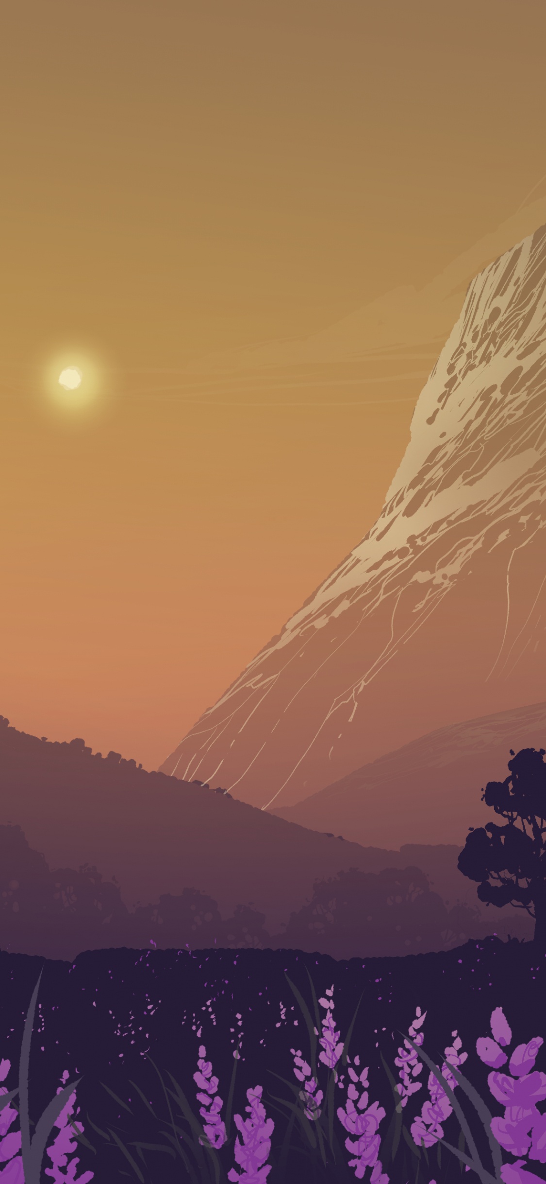 Обои природа, лаванда, природный ландшафт, пурпур, гора в разрешении 1125x2436