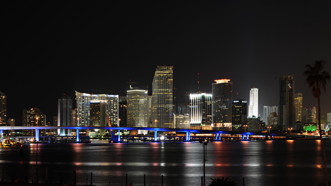 Обои Майами, МайамиБич, город, городской пейзаж, ночь в разрешении 1280x720