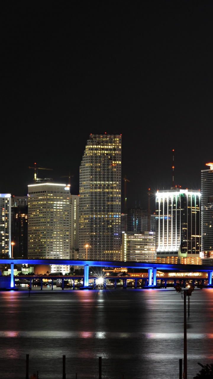Обои Майами, МайамиБич, город, городской пейзаж, ночь в разрешении 720x1280