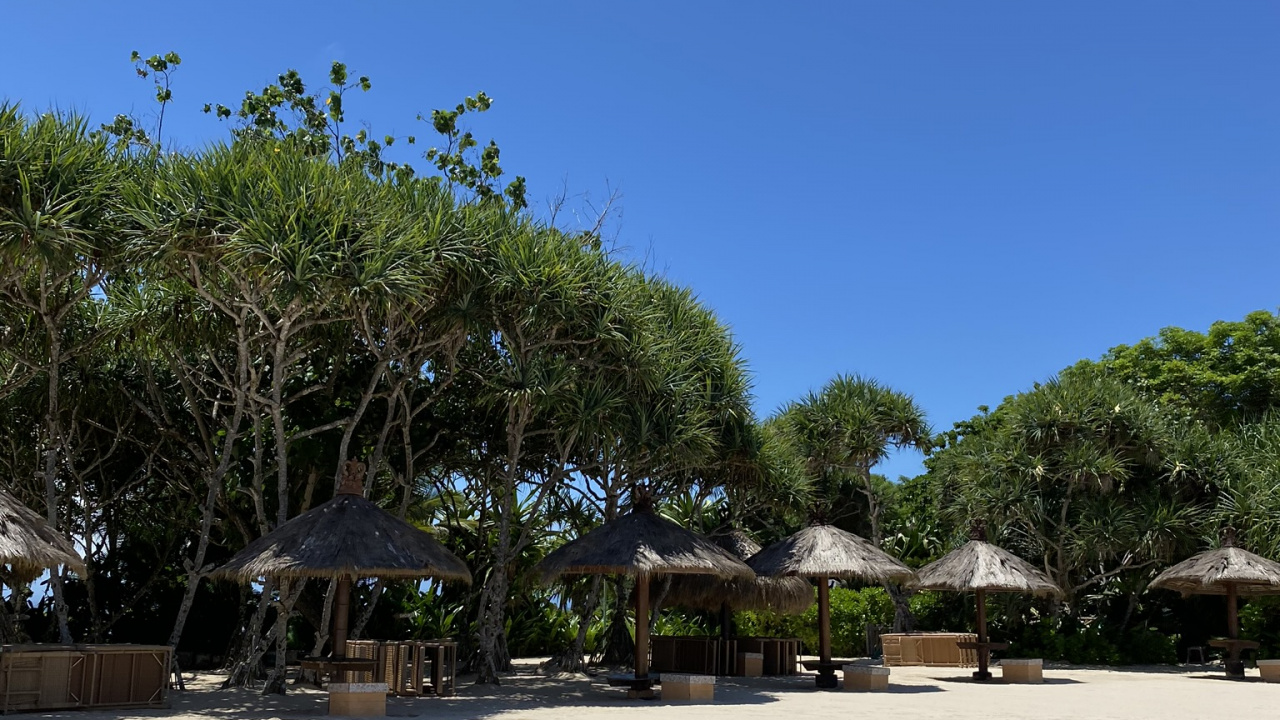 Обои вода, песок, тень, пляж, тропическая зона в разрешении 1280x720