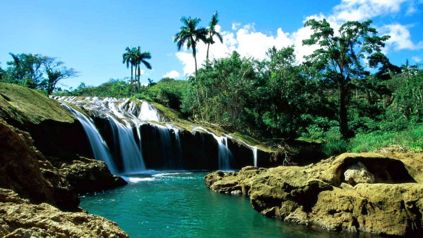 Обои водопад, водоем, гидроресурсы, природа, вода в разрешении 1366x768