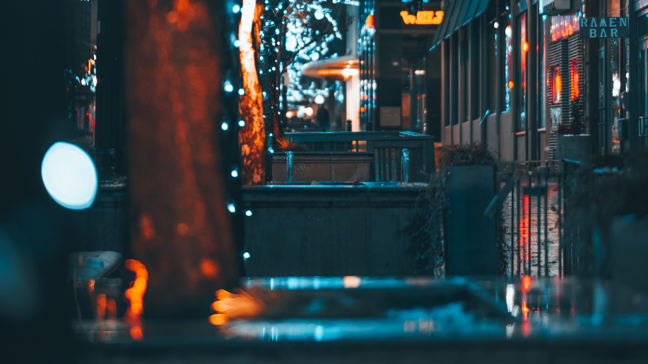 Обои синий, свет, ночь, освещение, городок в разрешении 1280x720