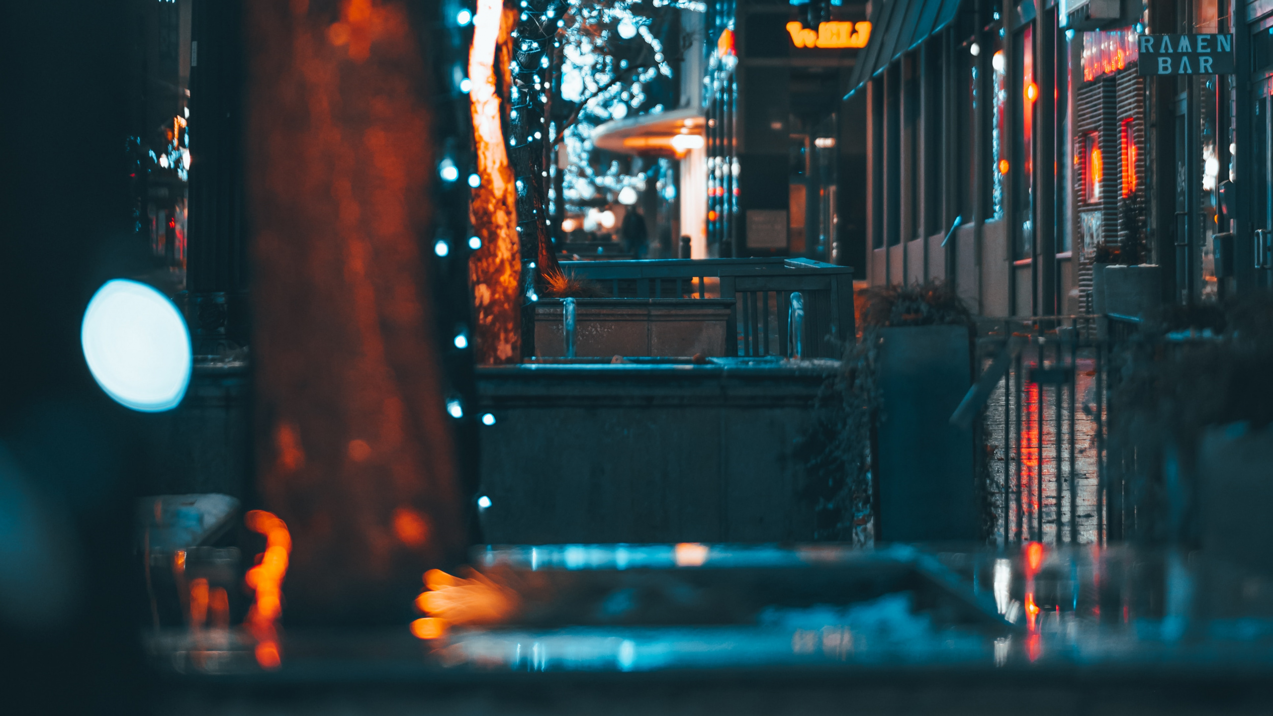 Обои синий, свет, ночь, освещение, городок в разрешении 2560x1440