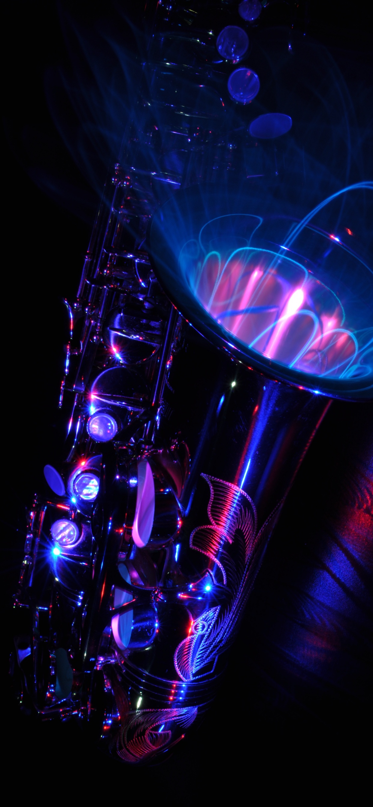 Обои саксофон, джаз, синий, пурпур, свет в разрешении 1242x2688