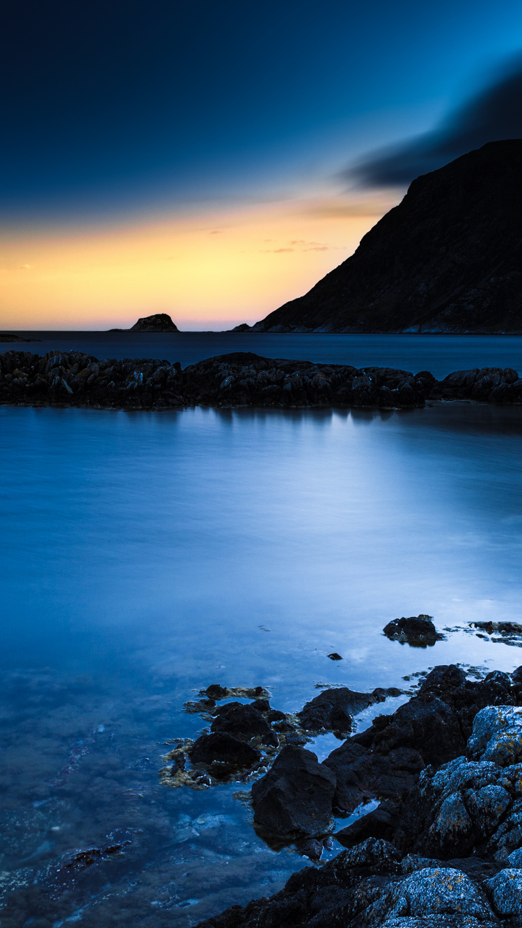 Обои закат, море, водоем, природа, синий в разрешении 750x1334