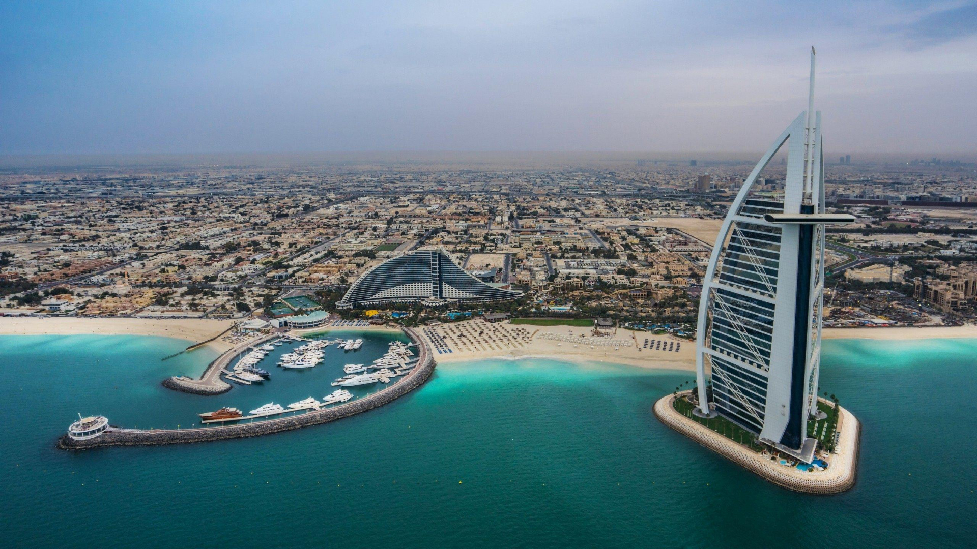Обои Джумейра Бич отель, пляж Джумейра, пляж, море, искусственный остров в разрешении 1920x1080