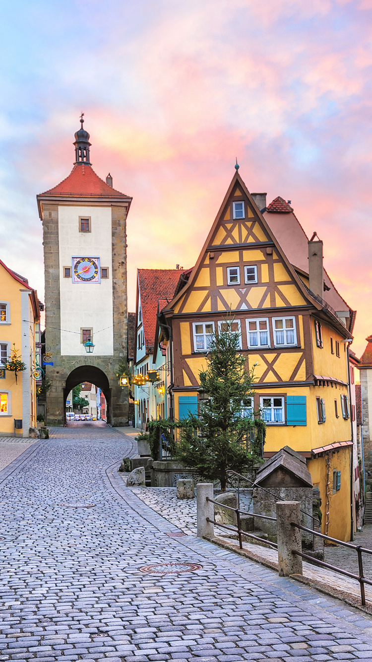Обои Ротенбург-об-дер-Таубер, Таубер, Романтическая Дорога, городок, улица в разрешении 750x1334