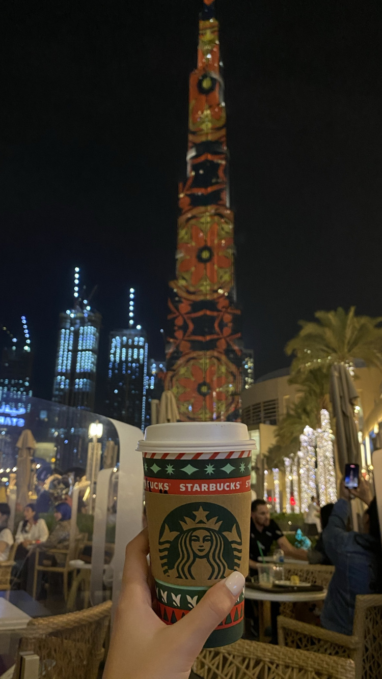 Обои Дубай, Бурдж Халифа, старбакс, логотип starbucks 2011, ночь в разрешении 750x1334