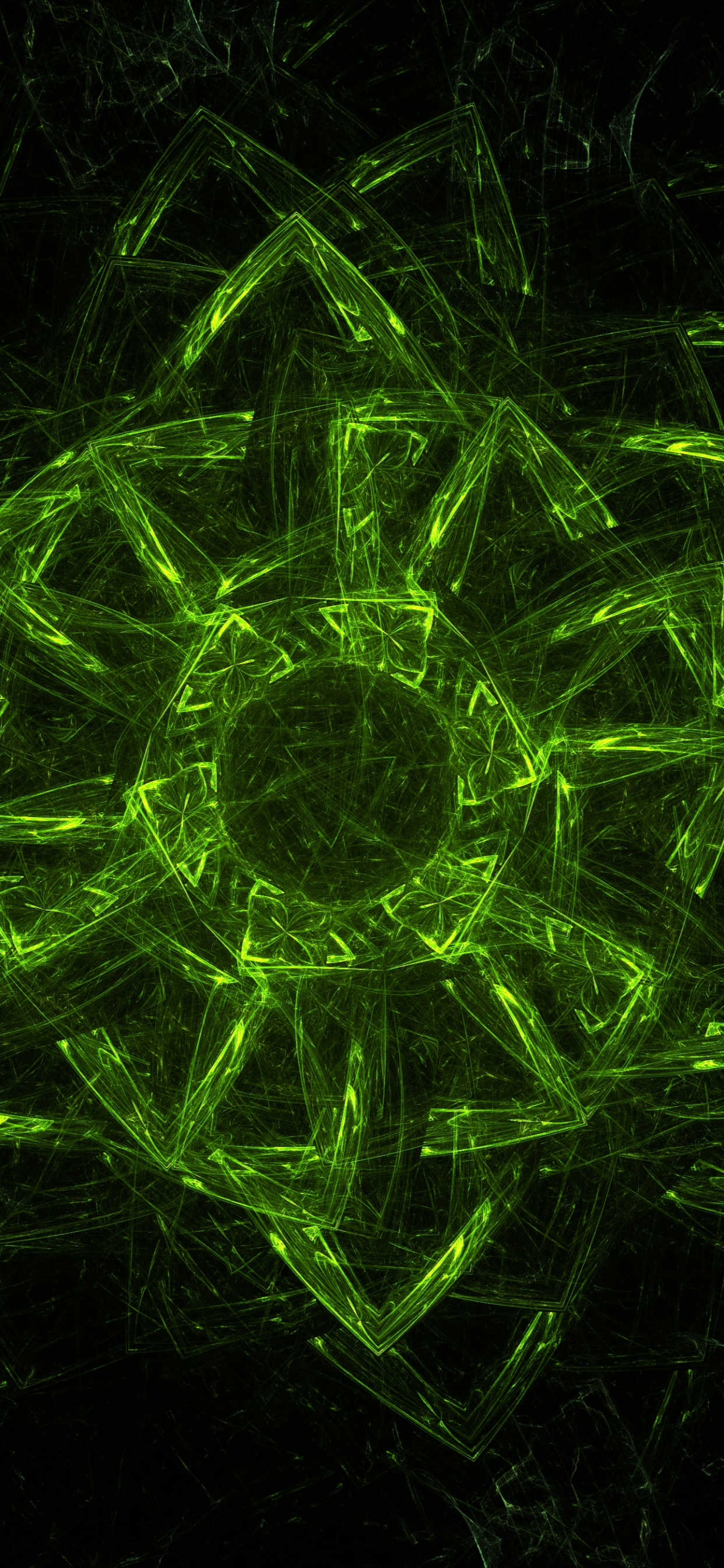 Обои фрактальное искусство, зеленый, узор, дизайн, арт в разрешении 1242x2688