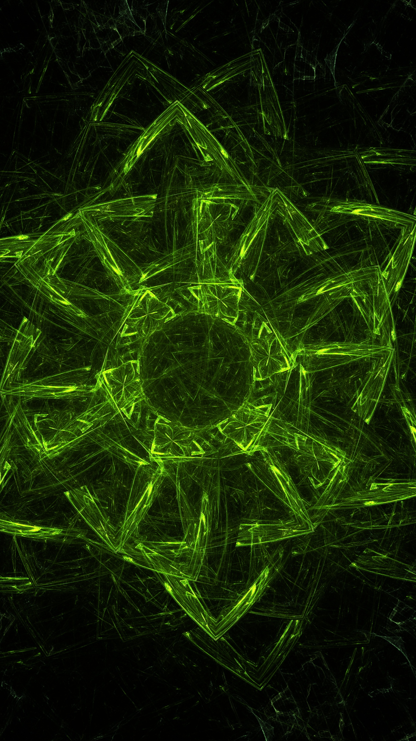 Обои фрактальное искусство, зеленый, узор, дизайн, арт в разрешении 1440x2560