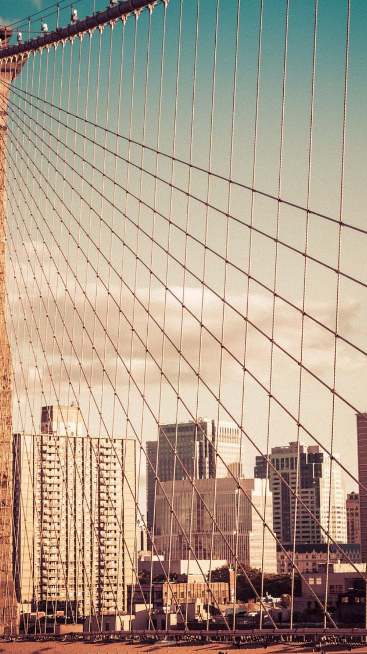 Обои Бруклинский мост, манхэттенский мост, мост, город, городской район в разрешении 750x1334