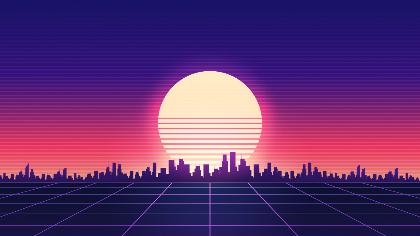 Обои Synthwave, арт, атмосфера, мир, Оранжевый цвет в разрешении 1366x768
