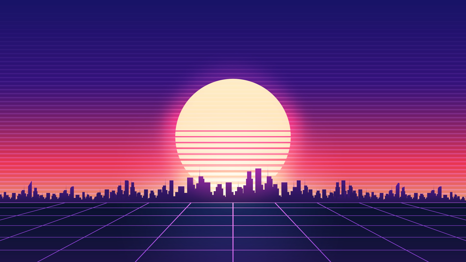 Обои Synthwave, арт, атмосфера, мир, Оранжевый цвет в разрешении 1920x1080