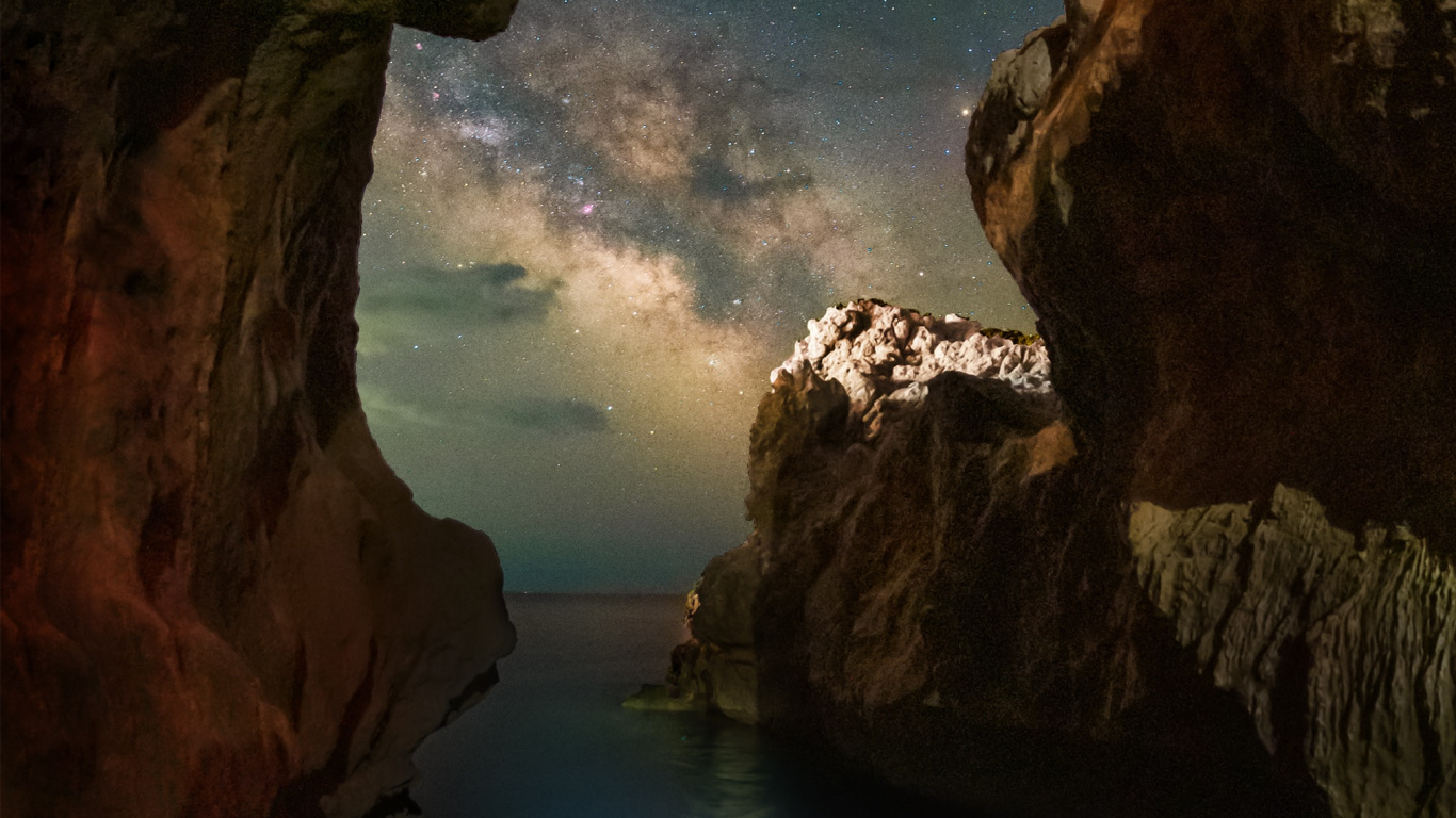 Обои Млечный Путь, звезда, вода, облако, гидроресурсы в разрешении 1366x768