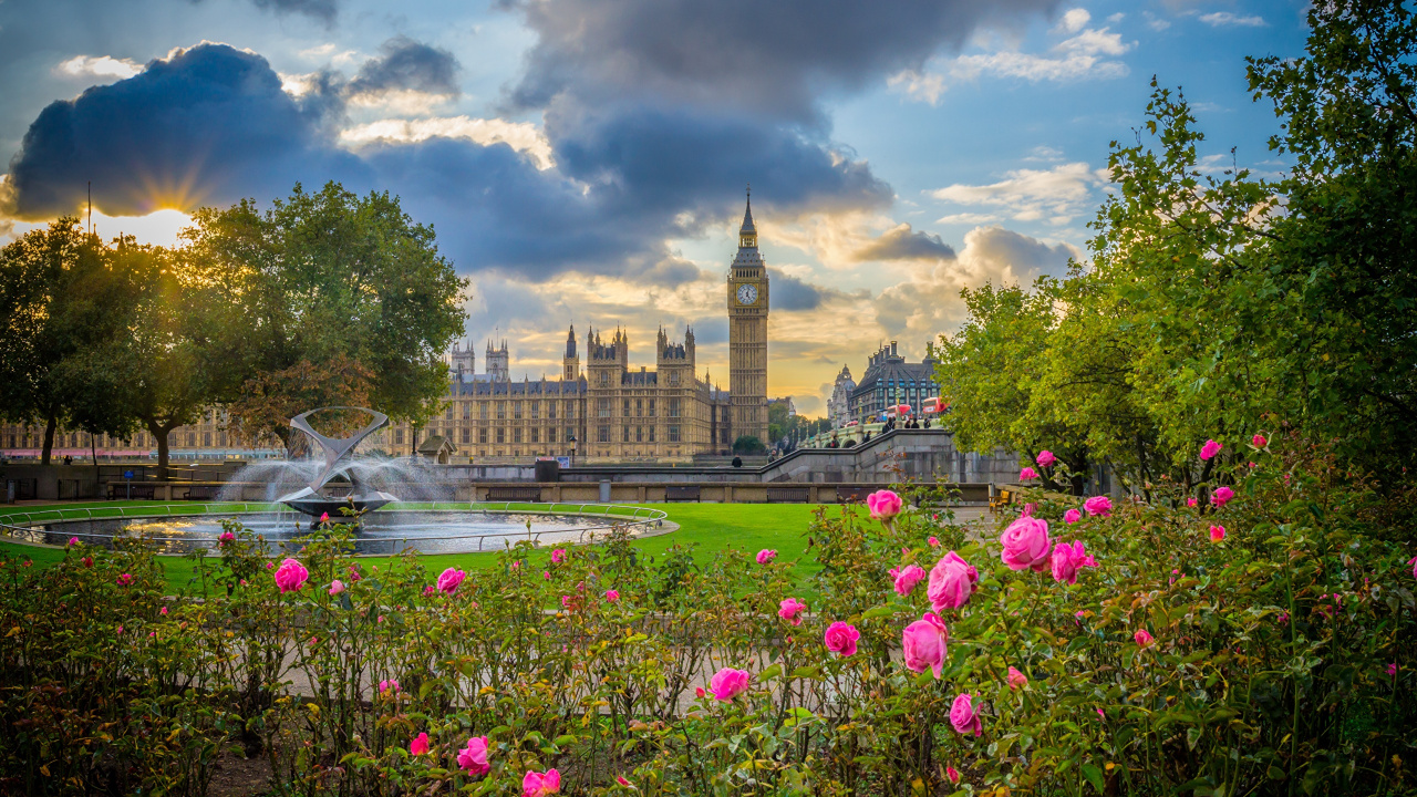 Обои вестминстерский дворец, Биг Бен, река темза, природа, отражение в разрешении 1280x720