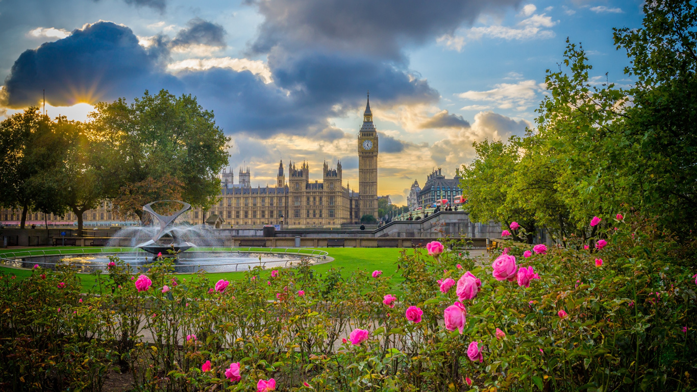 Обои вестминстерский дворец, Биг Бен, река темза, природа, отражение в разрешении 1366x768