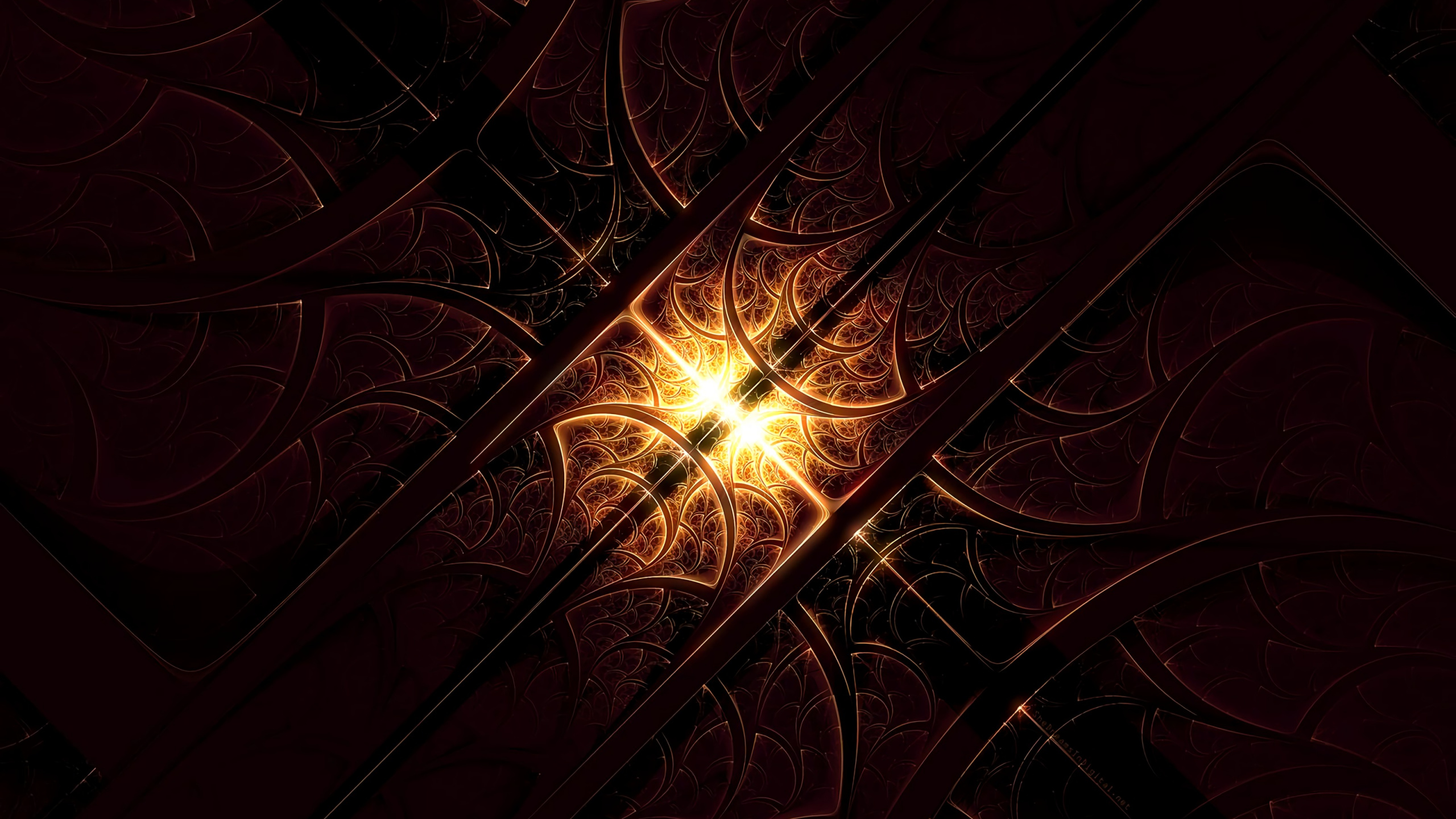 Обои темнота, красный цвет, свет, фрактальное искусство, освещение в разрешении 2560x1440