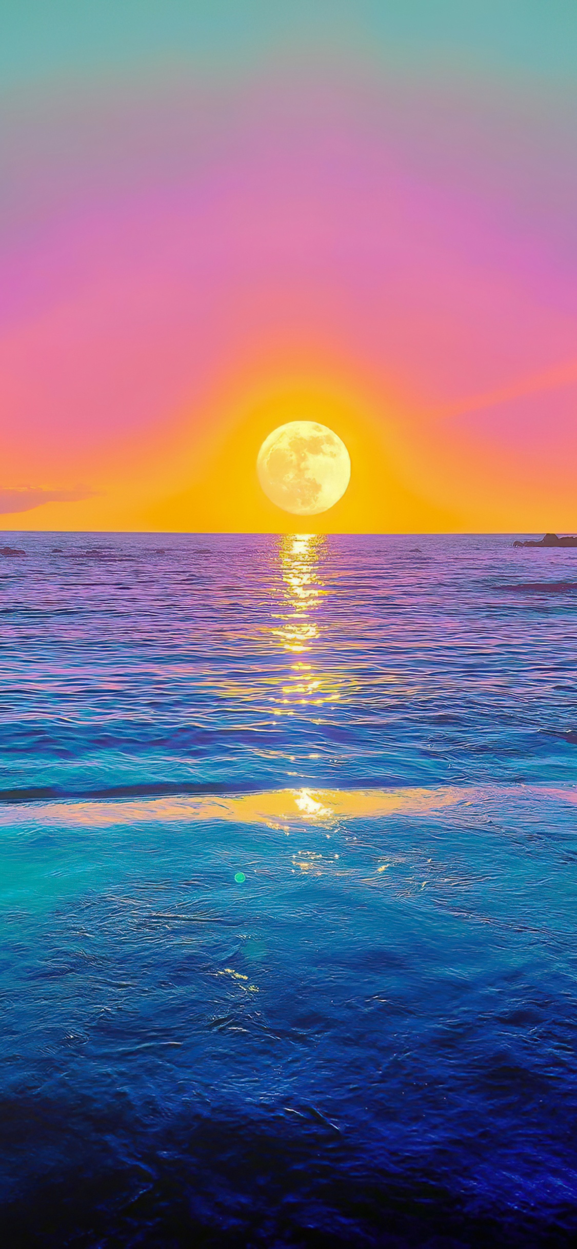 Обои море, вода, атмосфера, послесвечение, экорегион в разрешении 1125x2436