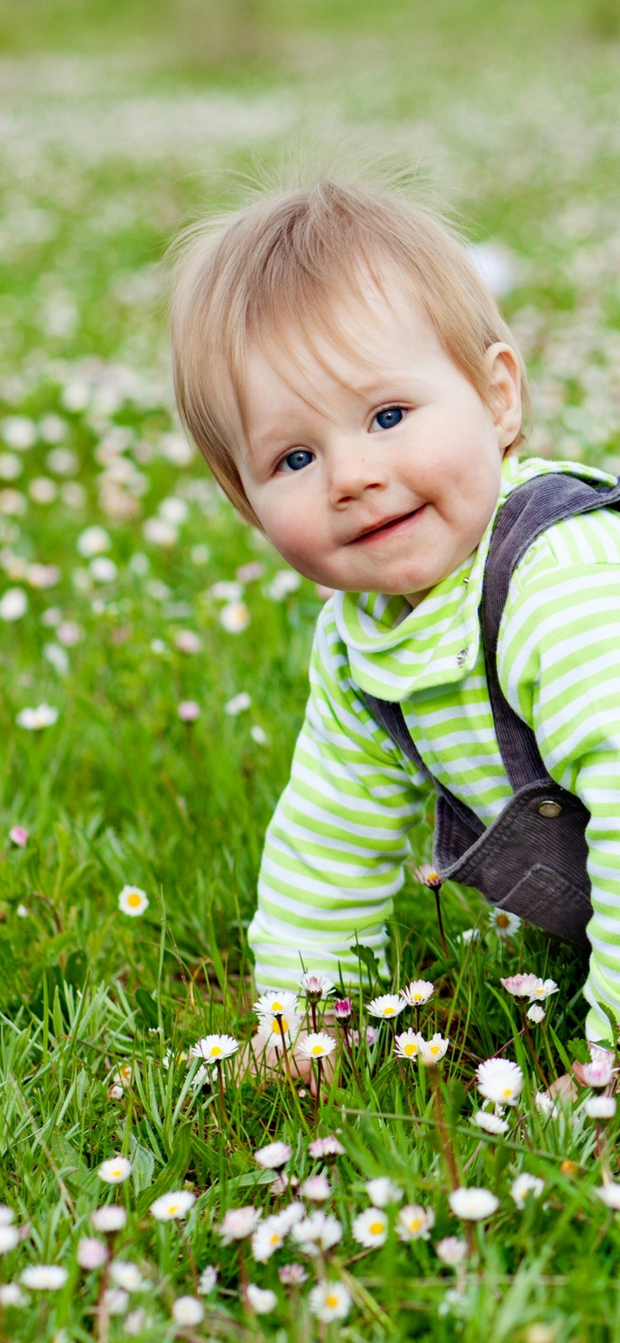 Обои младенец, луг, ребенок, весна, зеленая в разрешении 1242x2688