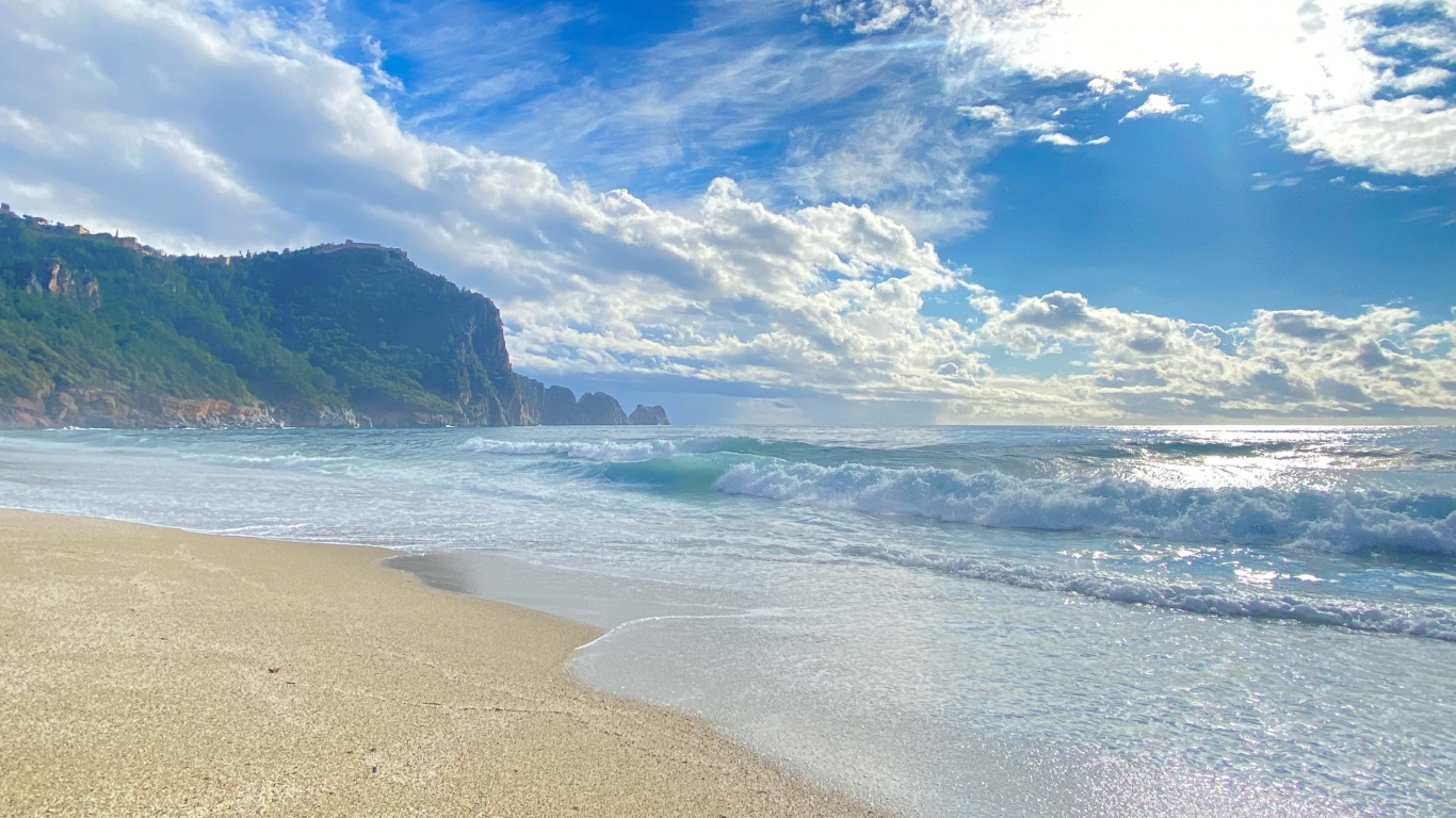 Обои облако, вода, атмосфера, синий, пляж в разрешении 1366x768